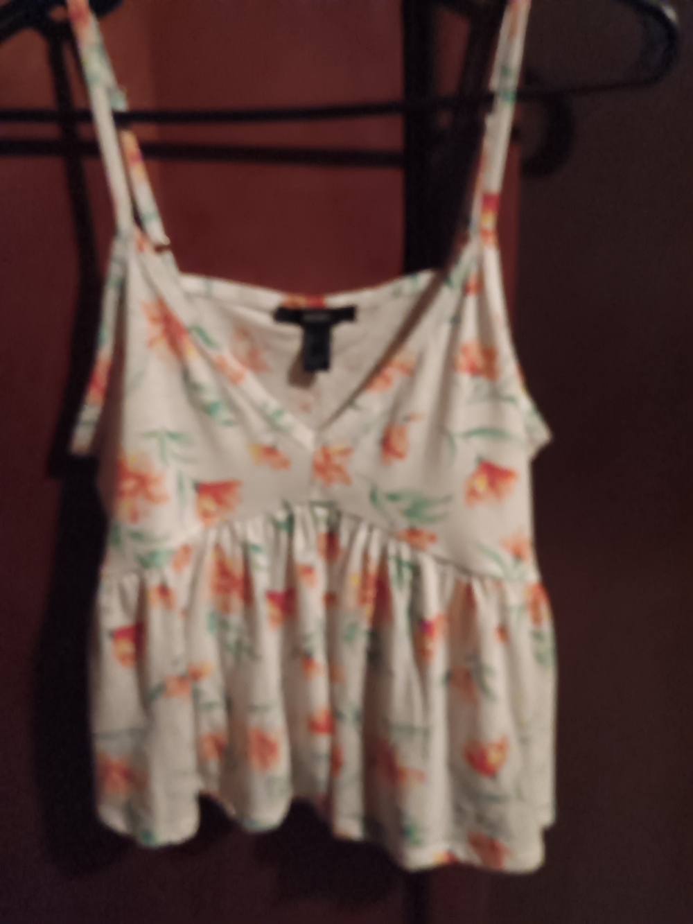 Nwot Floral Spaghetti Strap Tank Top - White with Orange and Green Flowers